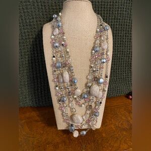 Lia Sophia Multi-Strand Necklace with Pink and Silver Beads